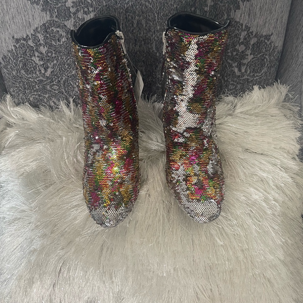 BAMBOO Colorful Sequin Ankle Boots beautiful multicolor sequence new without box